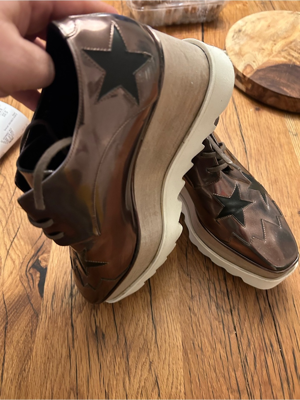 Stella McCartney Metallic Brown Star-Accent Platform Derby